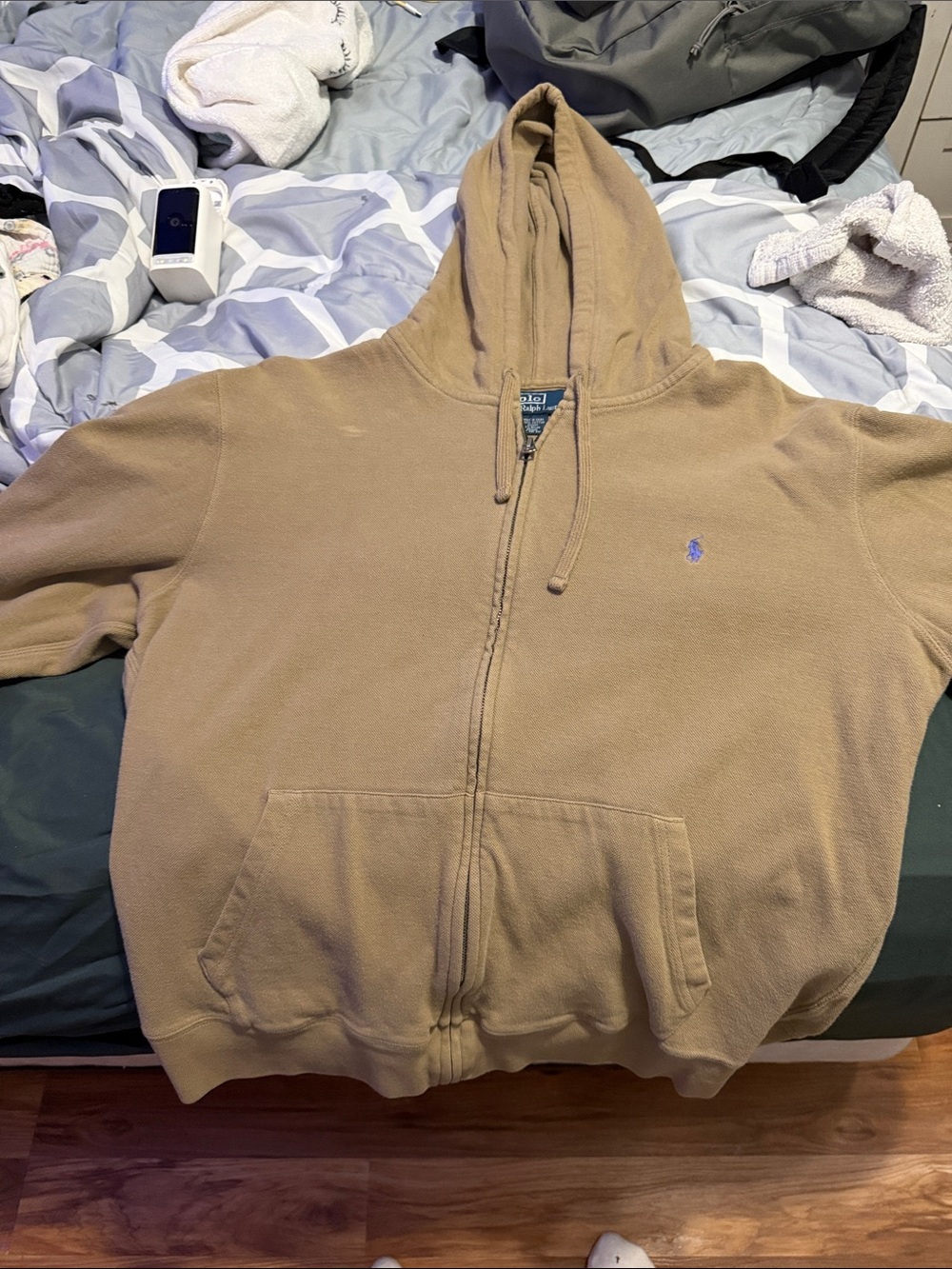 Polo by Ralph Lauren Tan Full-Zip Hoodie with Blue Pony